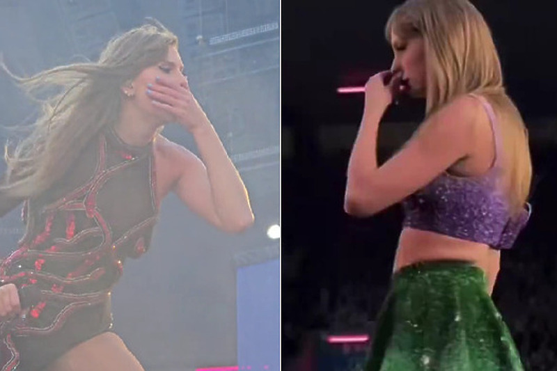 Taylor Swift durante a apresentação estava tirando meleca do nariz e limpando na roupa